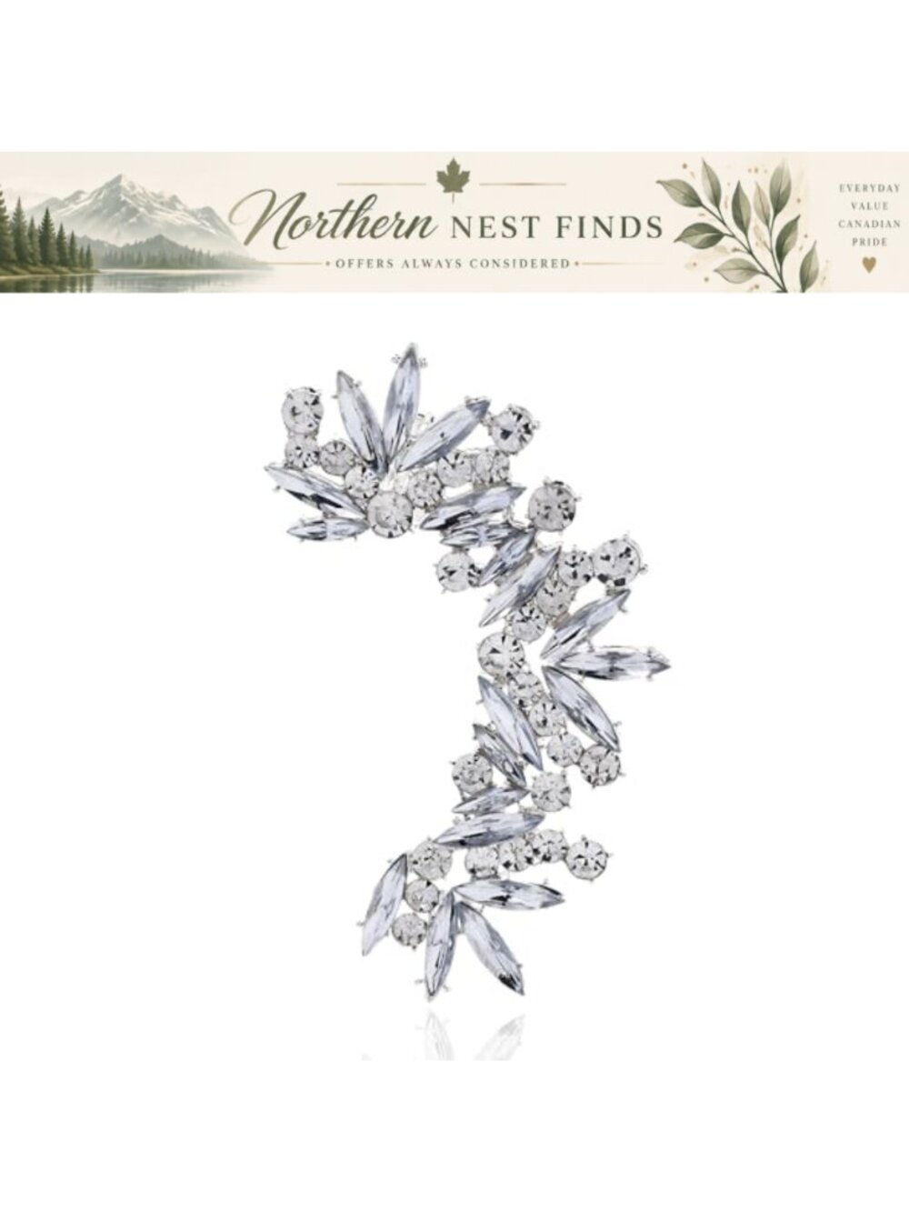 Rhinestone Silver Full Ear Cuff Earrings for Women Wrap Statement Climber